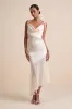 Enara Cream Satin Mesh Tie-Strap Asymmetrical Midi Dress sold by Lulus