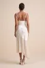 Enara Cream Satin Mesh Tie-Strap Asymmetrical Midi Dress sold by Lulus