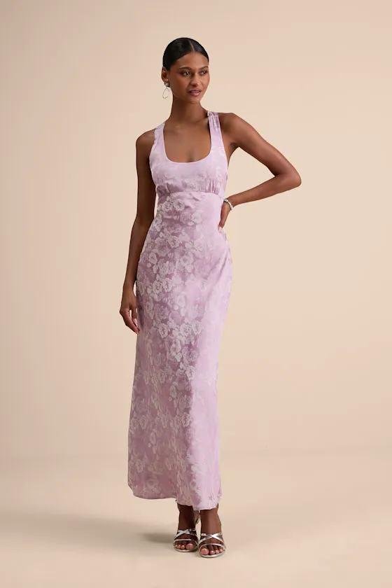 Liliya Lavender Satin Jacquard Backless Maxi Dress sold by Lulus product image thumbnail 2