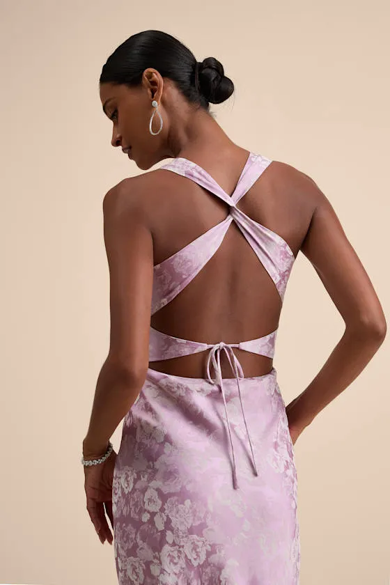 Liliya Lavender Satin Jacquard Backless Maxi Dress sold by Lulus product image thumbnail 3
