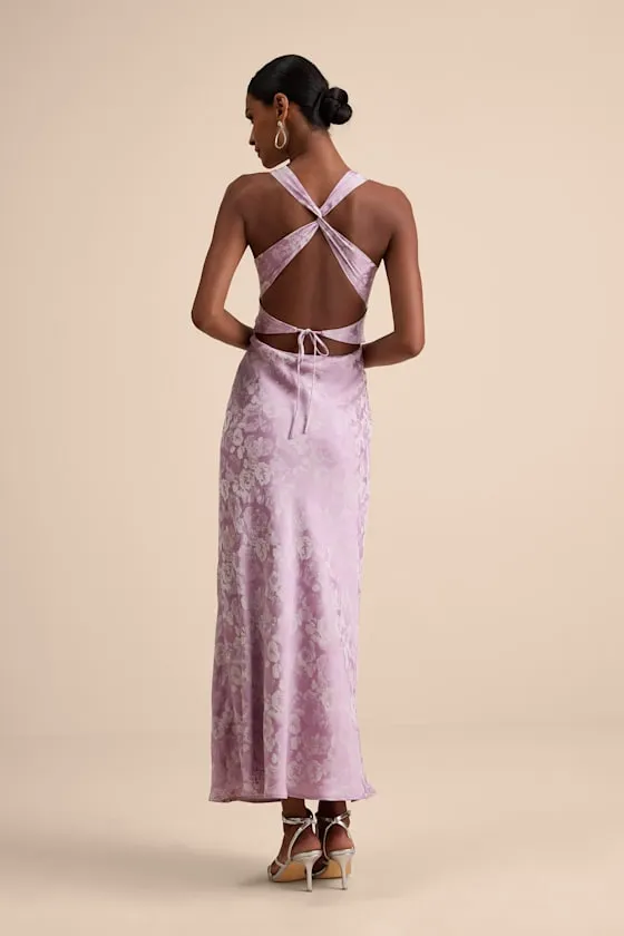 Liliya Lavender Satin Jacquard Backless Maxi Dress sold by Lulus product image thumbnail 4