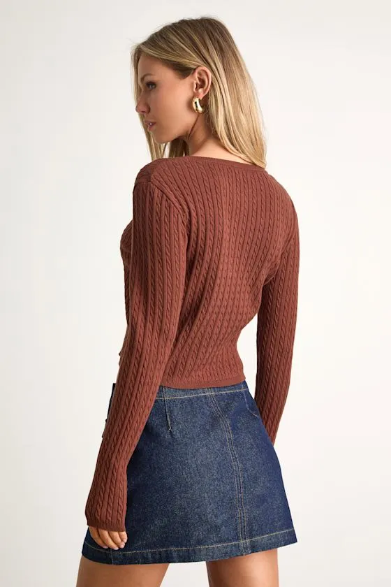 Marylu Brown Cable Knit Cardigan Sweater Top sold by Lulus product image thumbnail 3