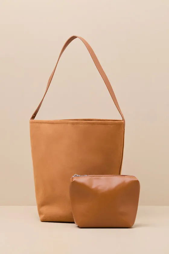 Milina Tan Vegan Suede Bucket Tote Bag sold by Lulus product image thumbnail 2
