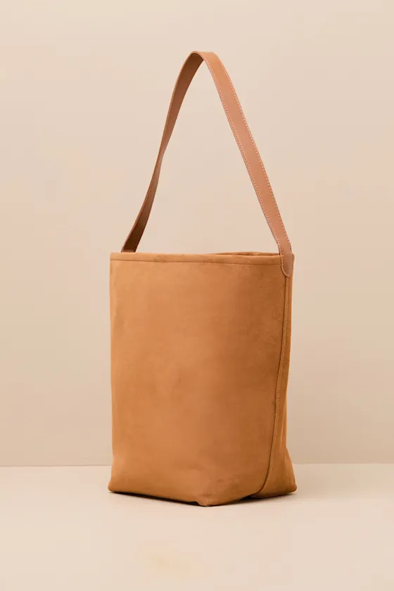 Milina Tan Vegan Suede Bucket Tote Bag sold by Lulus product image thumbnail 4