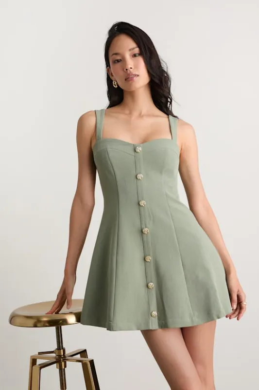 Akira Sage Button-Front Skater Mini Dress sold by Lulus