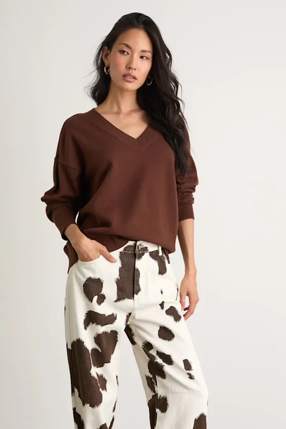 Quinee Brown V-Neckline Oversized Sweater sold by Lulus product image thumbnail 4