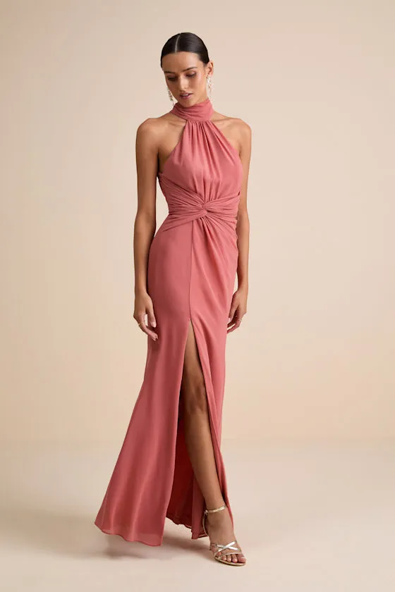 Lavinia Rusty Rose Mock Neck Backless Maxi Dress sold by Lulus
