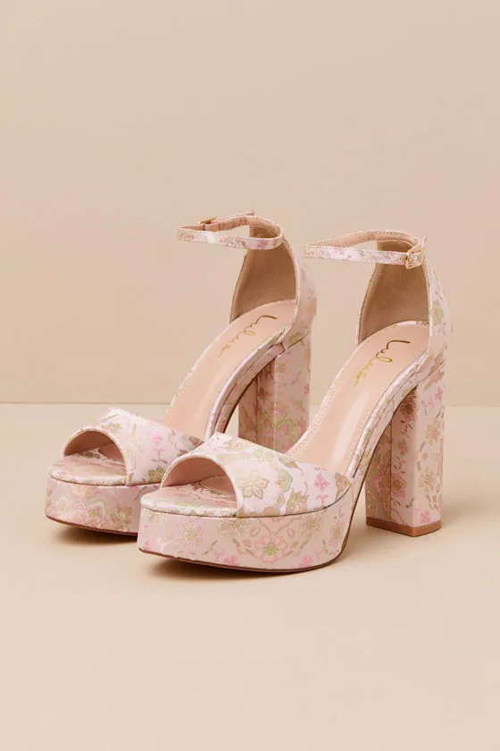Orsola Pink Brocade Platform Ankle Strap Sandals sold by Lulus product image thumbnail 2