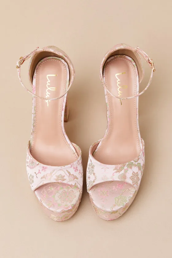 Orsola Pink Brocade Platform Ankle Strap Sandals sold by Lulus product image thumbnail 4