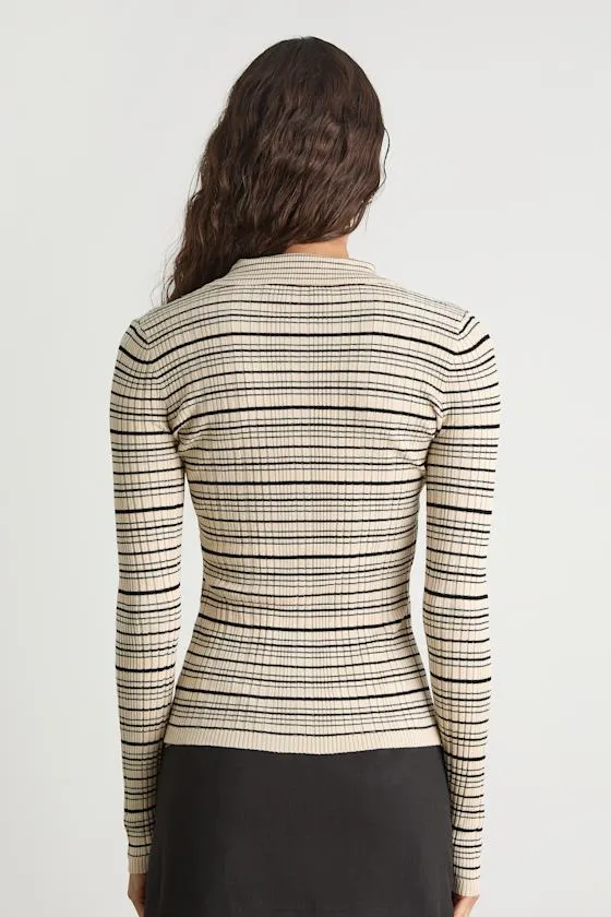 Lucie Cream and Black Striped Button-Up Sweater Top sold by Lulus product image thumbnail 3