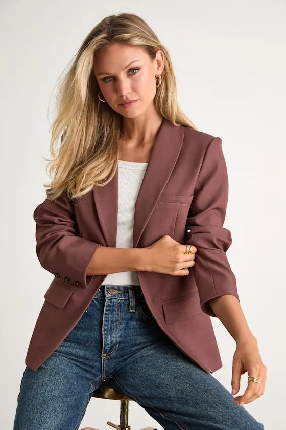 Polished Icon Brown Fitted Blazer sold by Lulus