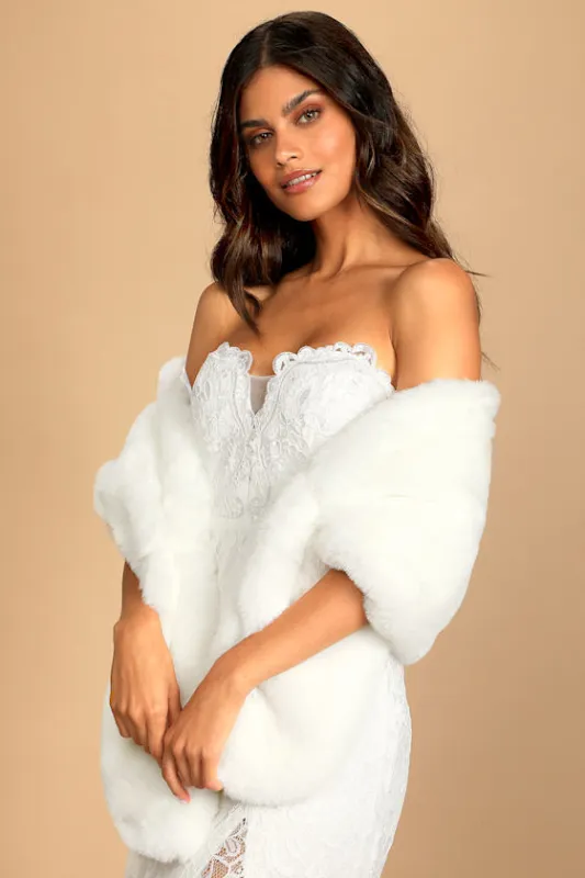 Upscale Style White Faux Fur Stole sold by Lulus
