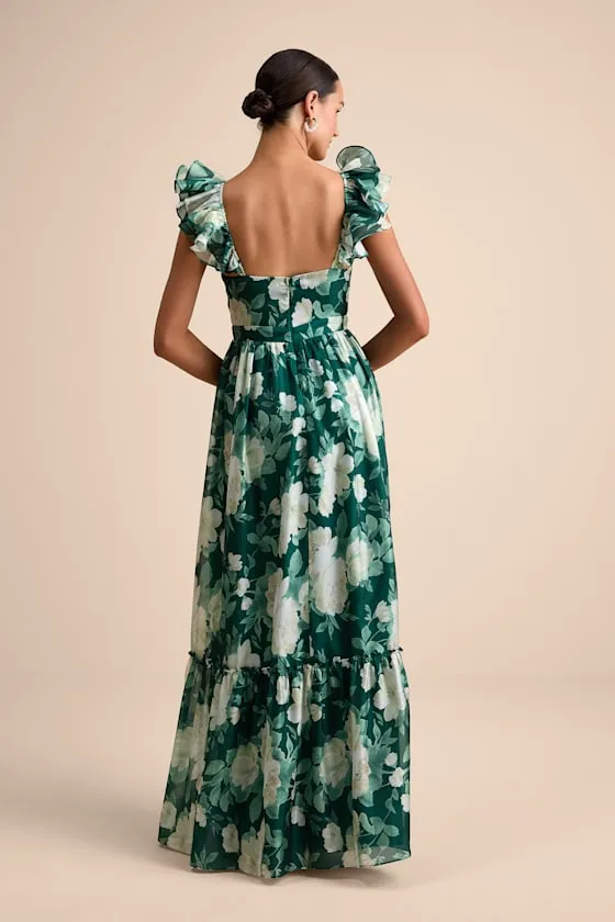 Soiree Perfection Green Floral Ruffled Tiered Maxi Dress sold by Lulus product image thumbnail 3