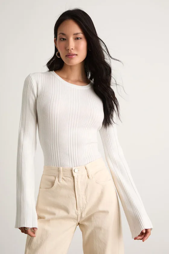 Nydia White Ribbed Long Sleeve Sweater Top sold by Lulus