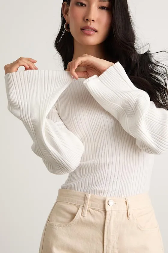 Nydia White Ribbed Long Sleeve Sweater Top sold by Lulus product image thumbnail 2