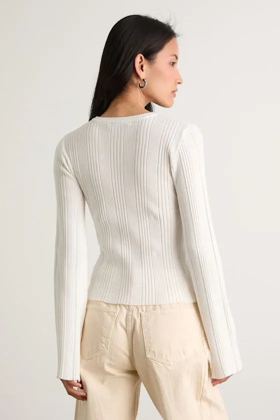 Nydia White Ribbed Long Sleeve Sweater Top sold by Lulus product image thumbnail 3