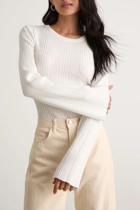 Nydia White Ribbed Long Sleeve Sweater Top sold by Lulus product image thumbnail 4