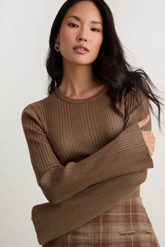 Nydia Brown Ribbed Long Sleeve Sweater Top sold by Lulus product image thumbnail 2