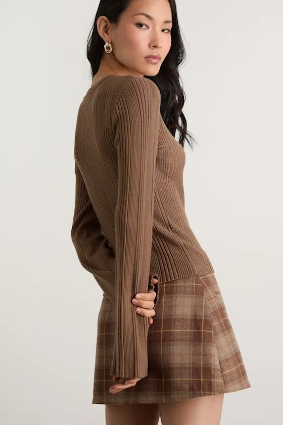 Nydia Brown Ribbed Long Sleeve Sweater Top sold by Lulus product image thumbnail 3