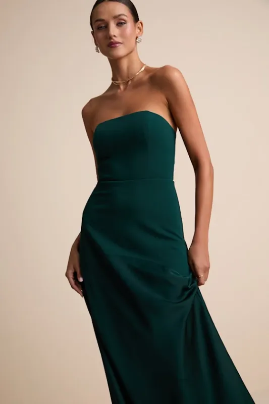 Compelling Style Emerald Strapless A-Line Maxi Dress sold by Lulus
