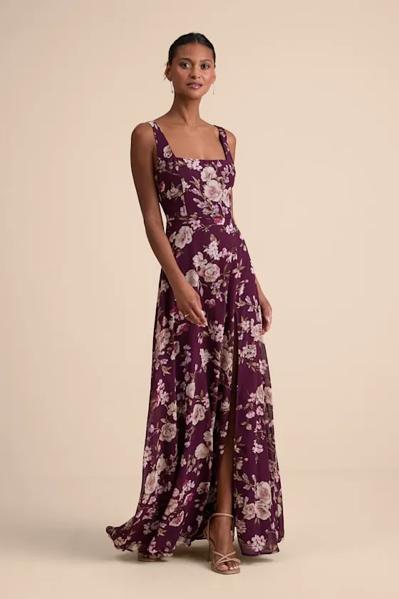 Remarkable Arrival Plum Purple Floral Sleeveless Maxi Dress sold by Lulus