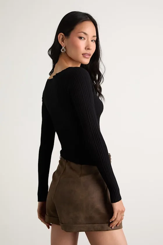 Yanis Black Ribbed Asymmetrical Cutout Long Sleeve Top sold by Lulus product image thumbnail 3