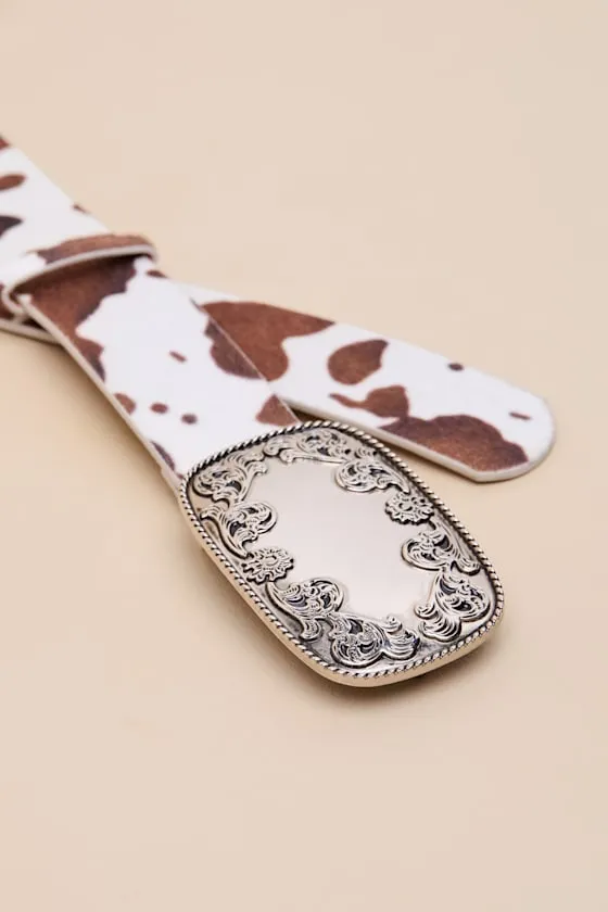 Winry Brown and White Cow Print Faux Fur Belt sold by Lulus product image thumbnail 2