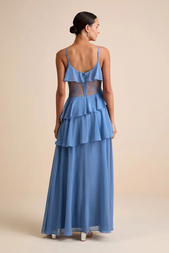 Dalena Dusty Blue Ruffled Lace Maxi Dress sold by Lulus product image thumbnail 3
