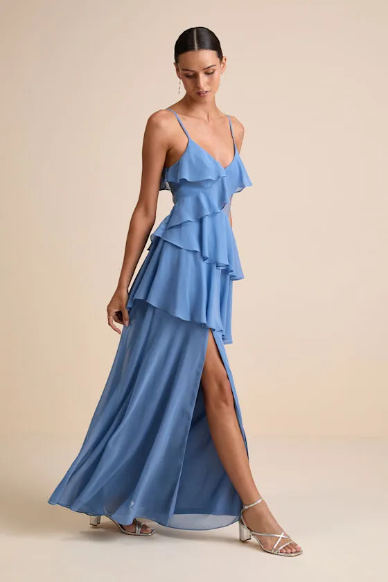 Dalena Dusty Blue Ruffled Lace Maxi Dress sold by Lulus product image thumbnail 4