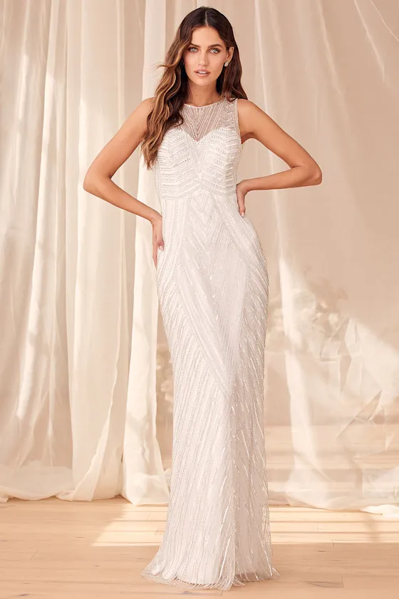 Only the Beginning White and Silver Beaded Sequin Maxi Dress sold by Lulus product image thumbnail 2