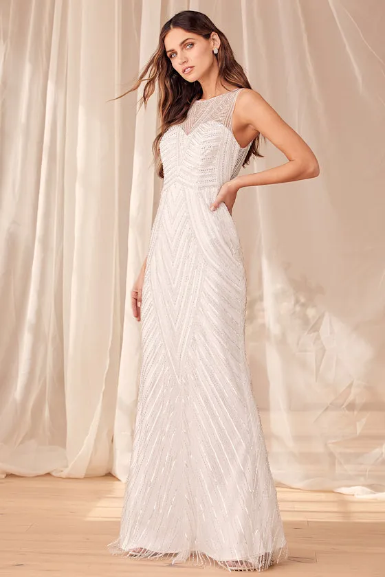 Only the Beginning White and Silver Beaded Sequin Maxi Dress sold by Lulus product image thumbnail 4