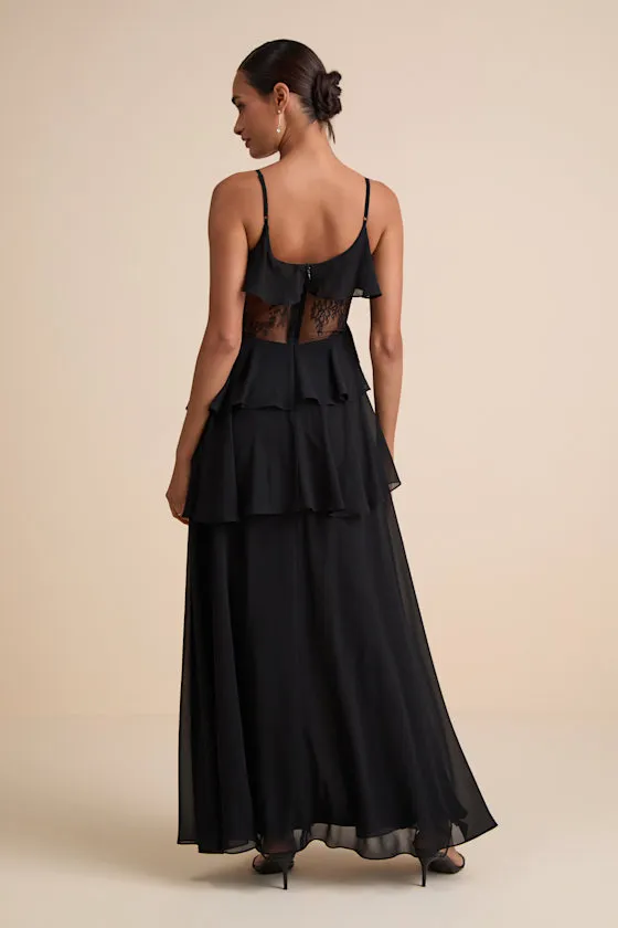 Dalena Black Ruffled Lace Maxi Dress sold by Lulus product image thumbnail 4