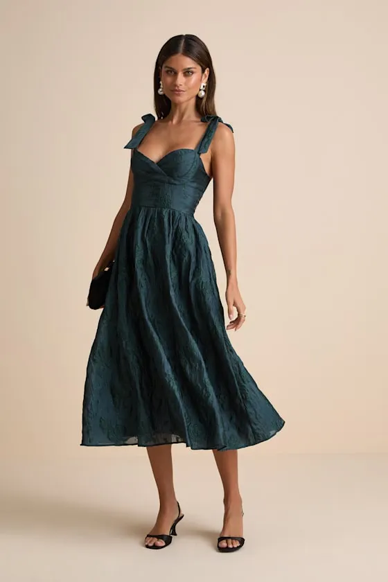 Loveliest Muse Dark Teal Burnout Floral Tie-Strap Midi Dress sold by Lulus product image thumbnail 3