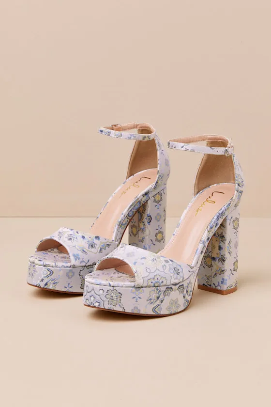 Orsola Blue Brocade Platform Ankle Strap Sandals sold by Lulus product image thumbnail 2