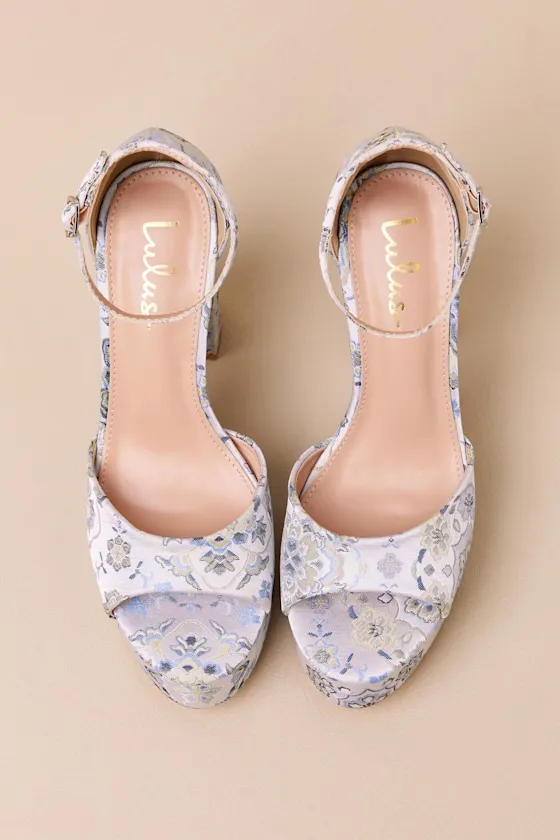 Orsola Blue Brocade Platform Ankle Strap Sandals sold by Lulus product image thumbnail 4
