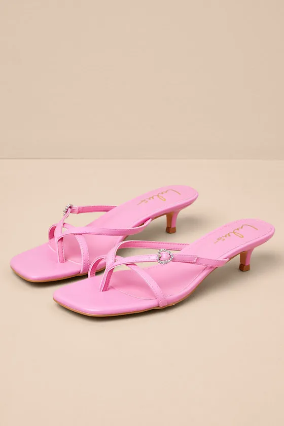 Noreen Bubblegum Pink Thong Kitten Heel Sandals sold by Lulus