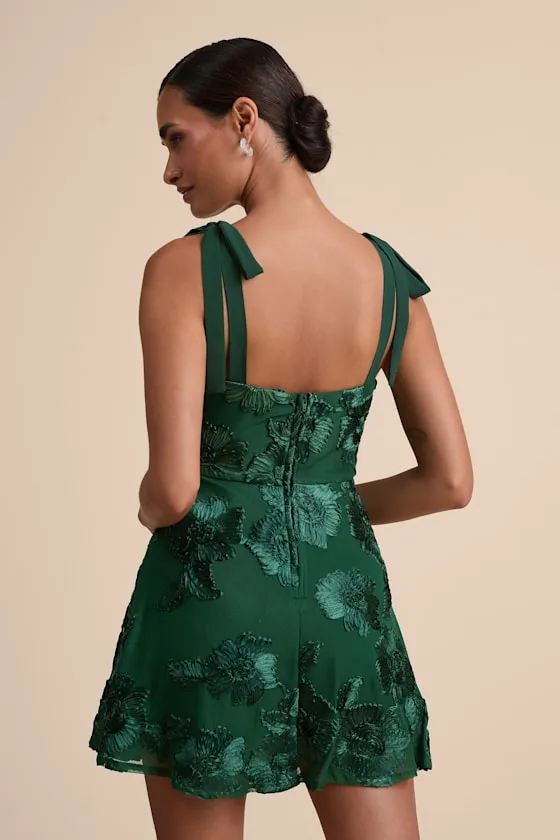 Truly Inspiring Dark Green Floral Applique Tie-Strap Mini Dress sold by Lulus product image thumbnail 2