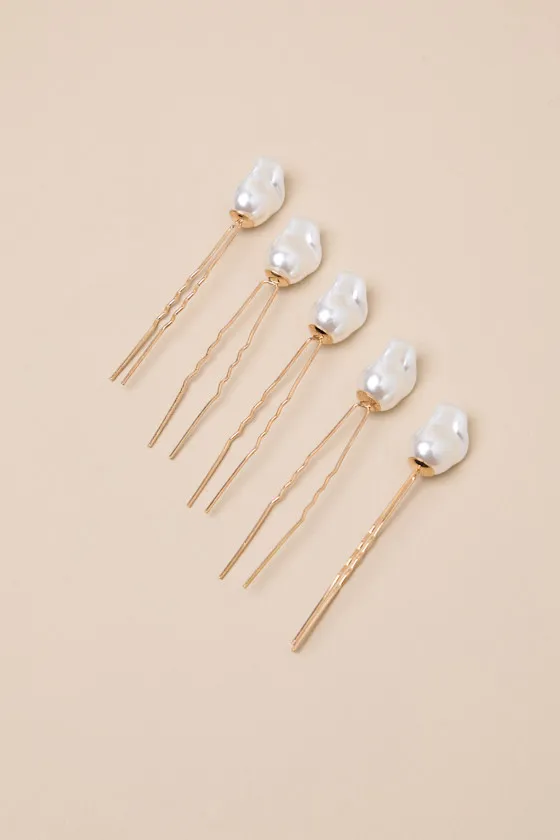 Radah Gold Pearl Five-Piece Hairpin Set sold by Lulus product image thumbnail 2