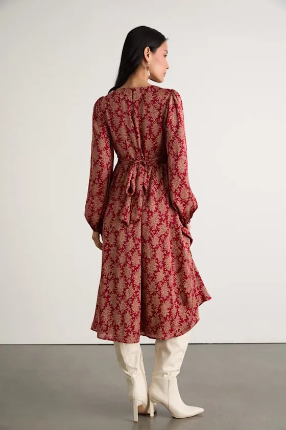 Graceful Impression Wine Red Floral Print Midi Dress sold by Lulus product image thumbnail 3