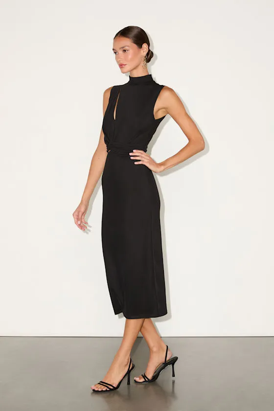 Kamara Black Mesh Cutout Knotted Midi Dress sold by Lulus product image thumbnail 4