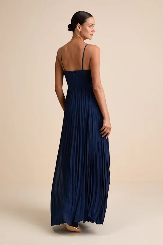 Admirable Elegance Navy Pleated Bustier Maxi Dress sold by Lulus product image thumbnail 3