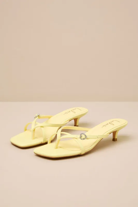 Noreen Celestial Yellow Thong Kitten Heel Sandals sold by Lulus