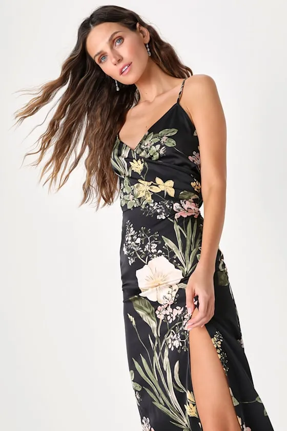 Remarkable Entrance Black Floral Print Satin Midi Dress sold by Lulus product image thumbnail 4