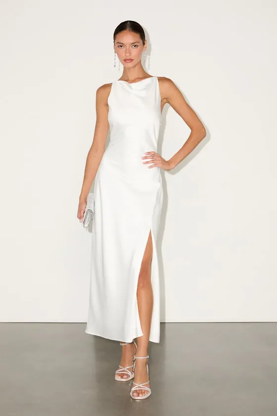 Elynne White Satin Cowl Neck Midi Dress sold by Lulus product image thumbnail 2