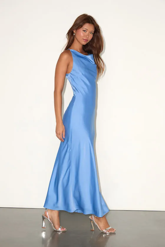 Elynne Light Blue Satin Cowl Neck Midi Dress sold by Lulus product image thumbnail 4