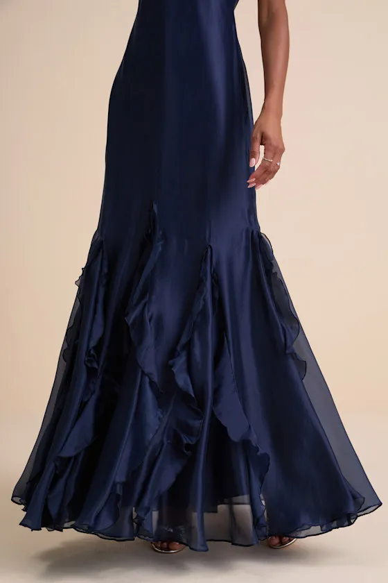 Deluca Navy Floral Sleeveless Ruffled Maxi Dress sold by Lulus product image thumbnail 2