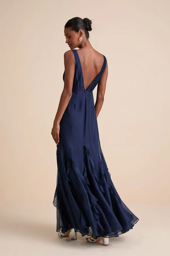 Deluca Navy Floral Sleeveless Ruffled Maxi Dress sold by Lulus product image thumbnail 3