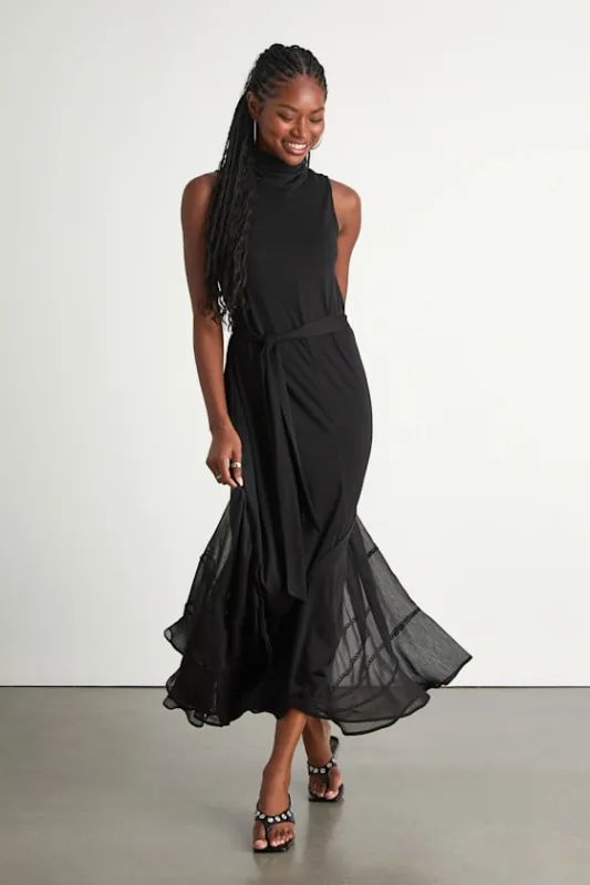 Jessa Black Jersey Knit Mock Neck Maxi Dress sold by Lulus