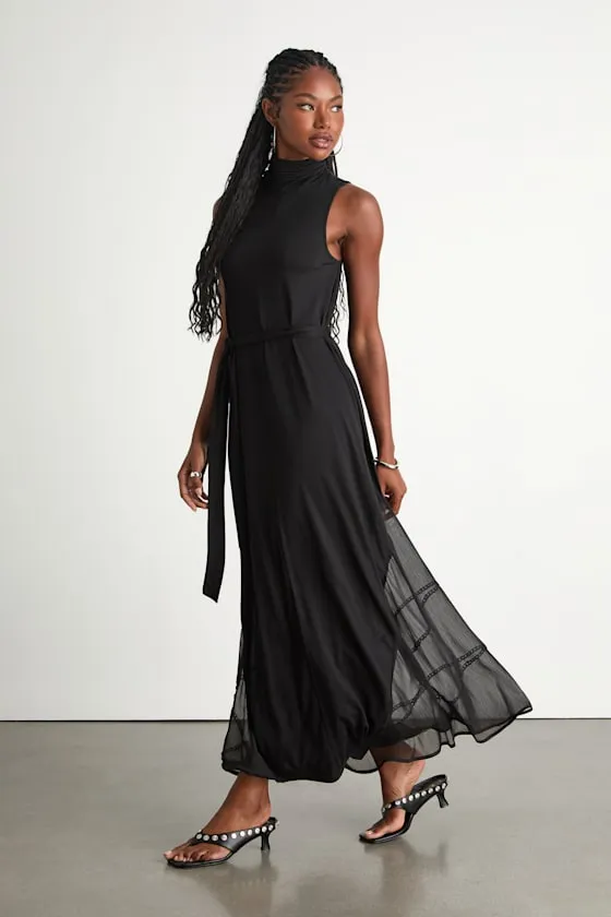 Jessa Black Jersey Knit Mock Neck Maxi Dress sold by Lulus product image thumbnail 4