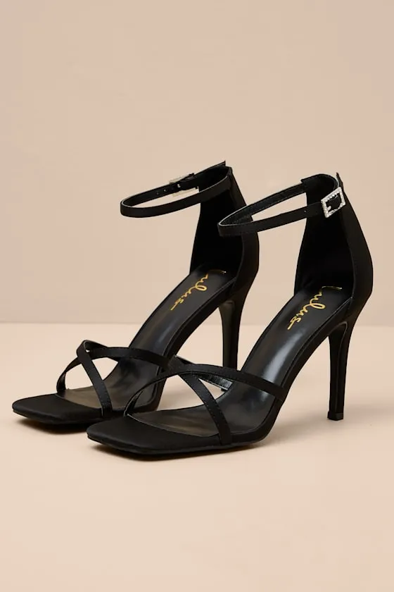 Graziella Black Satin High Heel Ankle Strap Sandals sold by Lulus